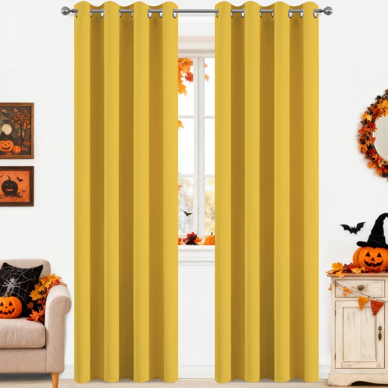 Yakamok Mustard Yellow Room Darkening Grommet Window Drapes Thermal Insulated Light Blocking Blackout Curtains for Bedroom(52Wx84L,2 Panels) - Image 1